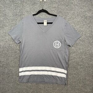 Victorias‎ Secret PINK Shirt Womens Large Blue Vneck Pocket Tee Oversized Tshirt
